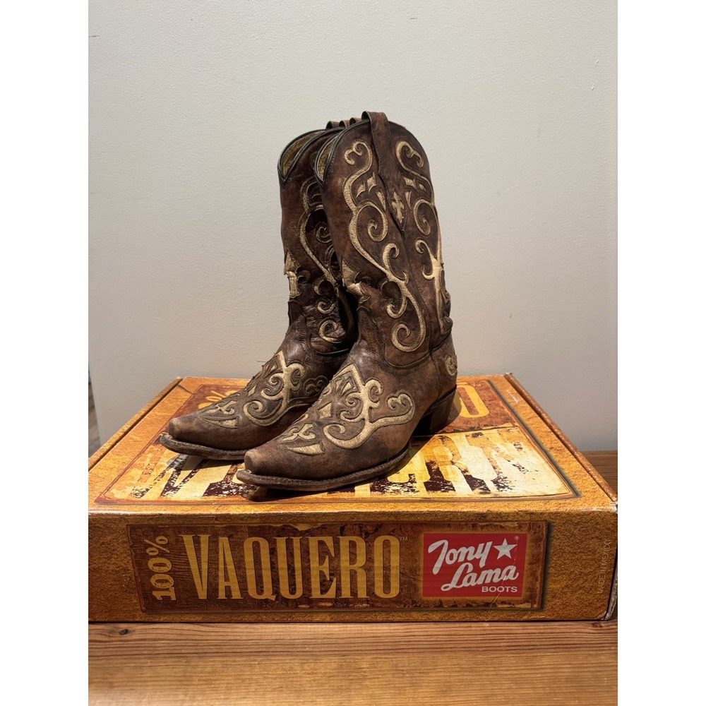 Tony Lama Womens Earth Santa Fe VF3024 Snip Toe Western Boots Size 8.5B W/ Box